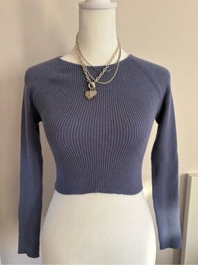 La Hearts Ribbed Cropped Knit Top in Periwinkle